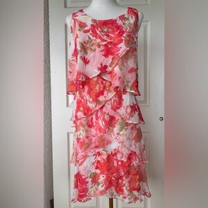 S.L. Fashions Floral Tiered Sleeveless Lined Dress Size‎ 14